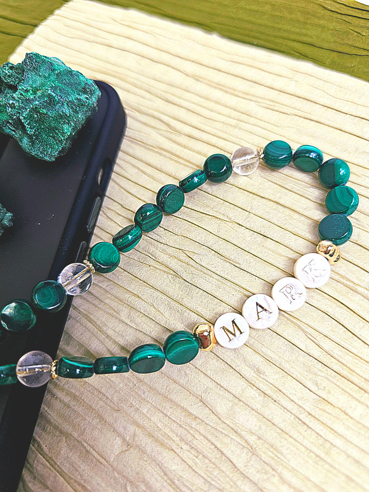 Green Malachite With Customizable Name Phone Strap PC012