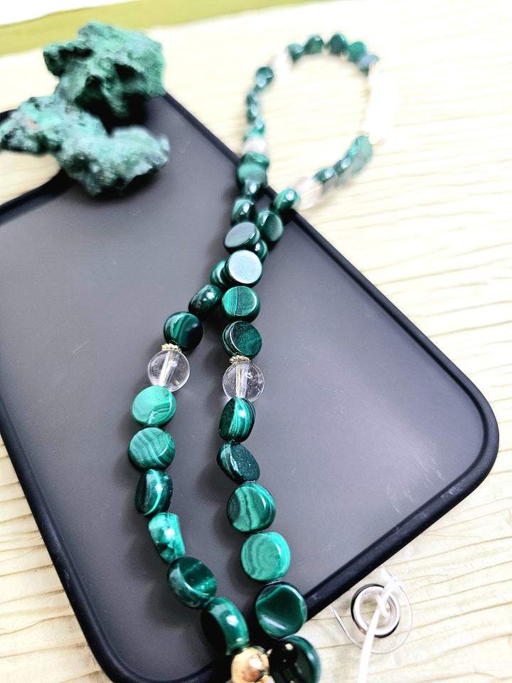 Green Malachite With Customizable Name Phone Strap PC012