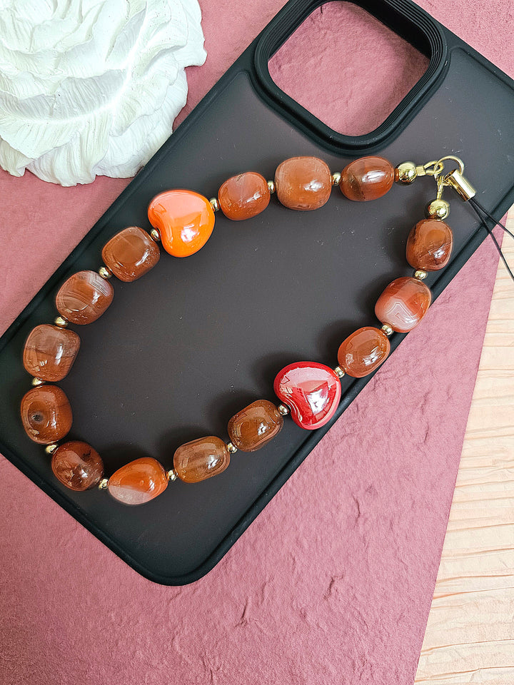 Nugget Red Agate With Hearts Phone Strap PC018
