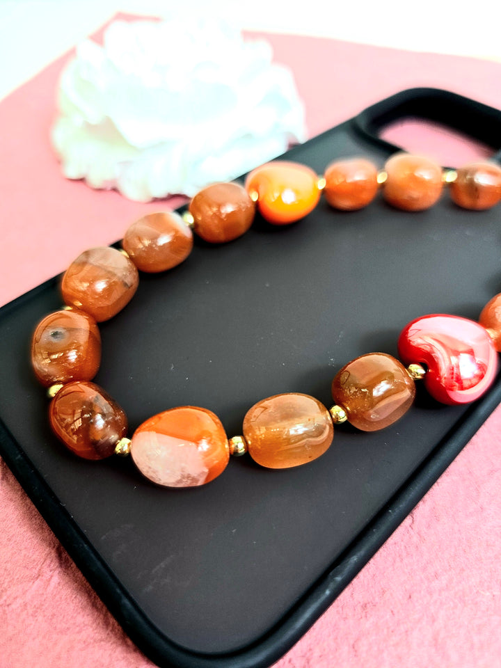 Nugget Red Agate With Hearts Phone Strap PC018