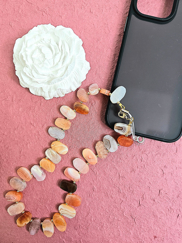 Orange Lace Agate Phone Strap PC006