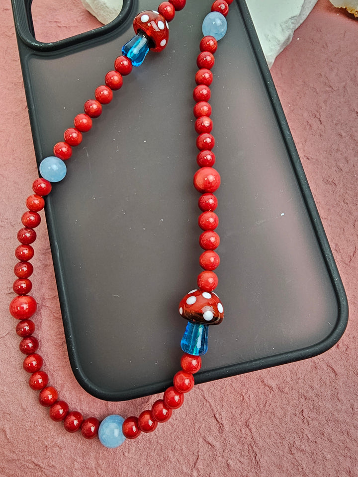 Red Bamboo Coral With Mushroom Phone Strap PC010