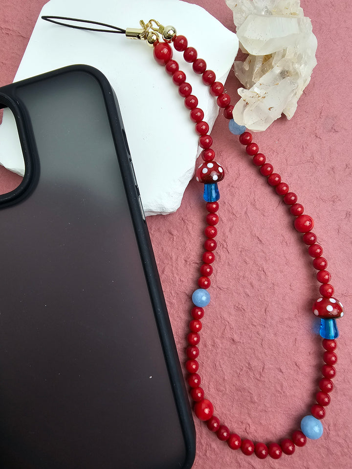 Red Bamboo Coral With Mushroom Phone Strap PC010