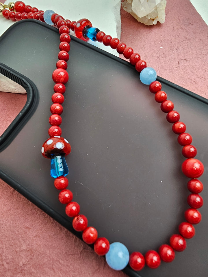 Red Bamboo Coral With Mushroom Phone Strap PC010