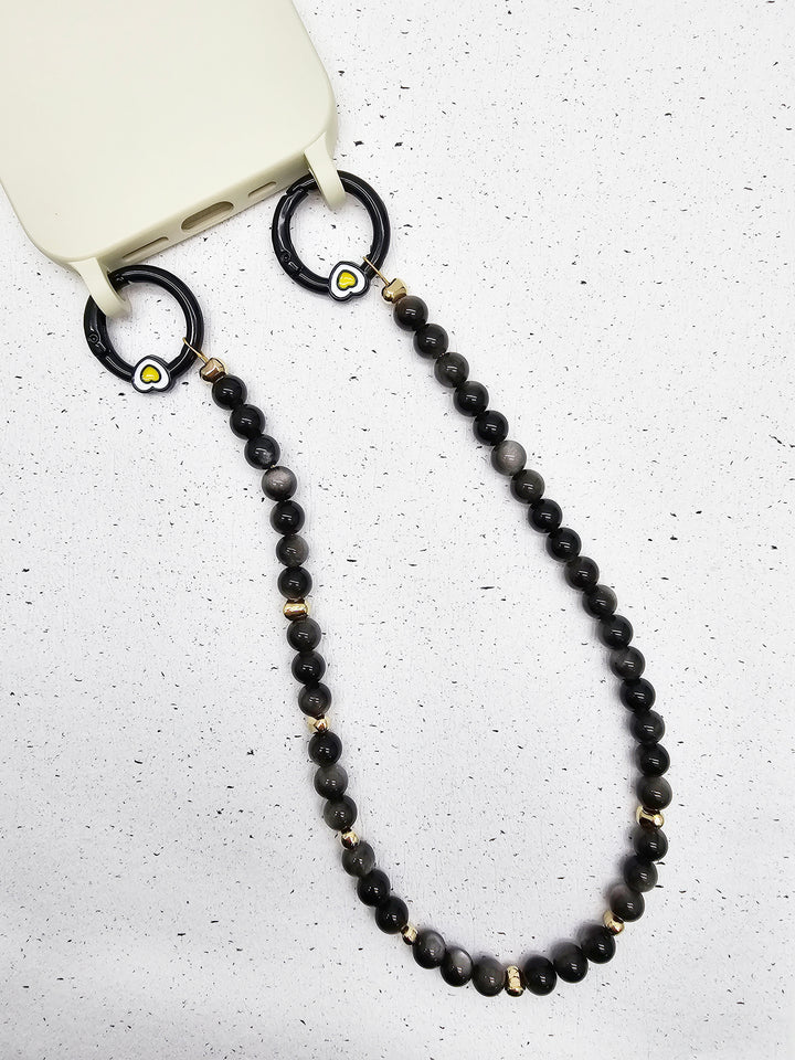 Natural Black Obsidian Phone Strap PC009