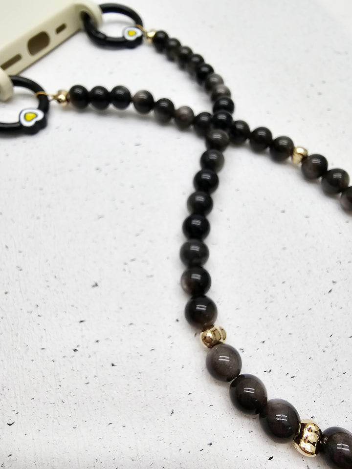 Natural Black Obsidian Phone Strap PC009