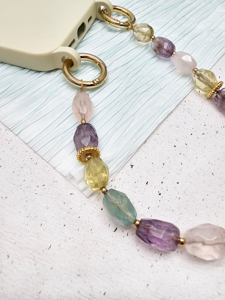 Colormixed Natural  Rose Quartz Citrine Amethyst Phone Strap PC014