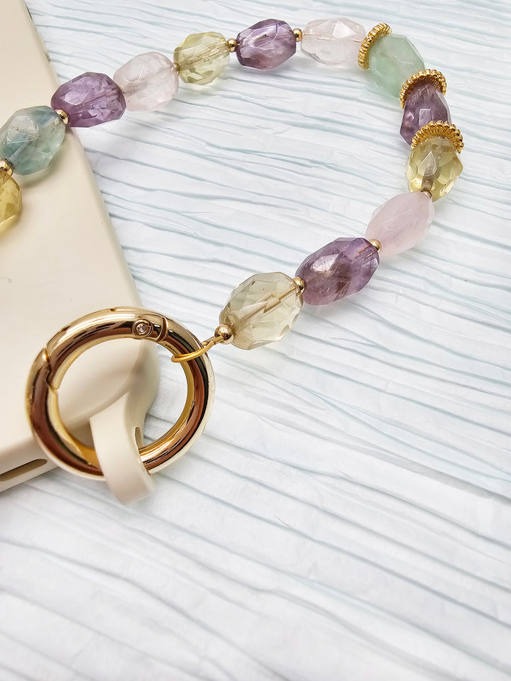 Colormixed Natural  Rose Quartz Citrine Amethyst Phone Strap PC014