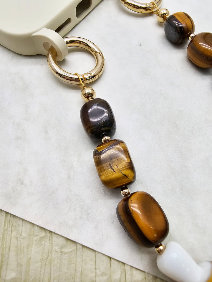 Nugget Tiger-eye Stone With Mushroom And Heart Short Phone Strap PC025