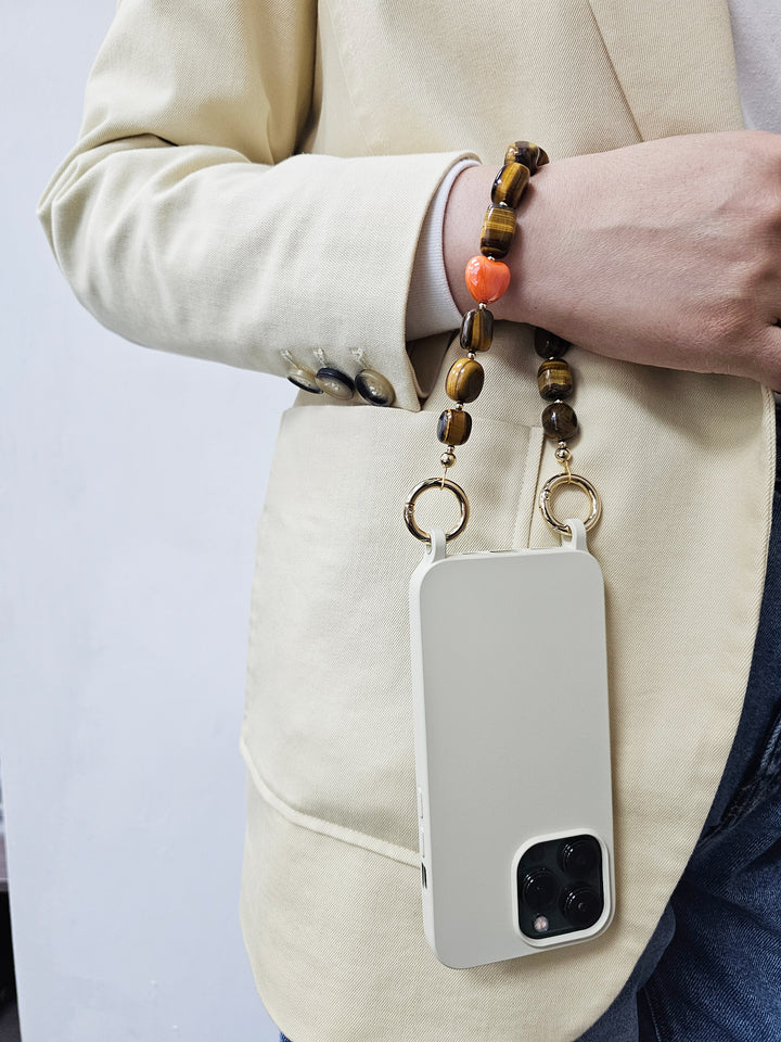 Nugget Tiger-eye Stone With Mushroom And Heart Short Phone Strap PC025