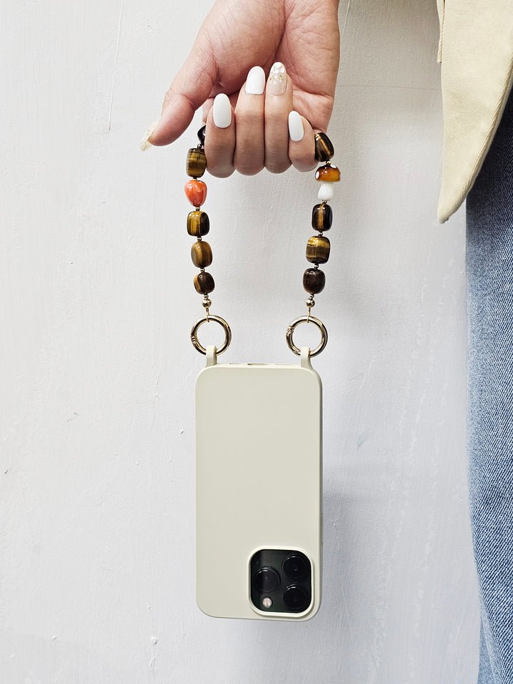 Nugget Tiger-eye Stone With Mushroom And Heart Short Phone Strap PC025