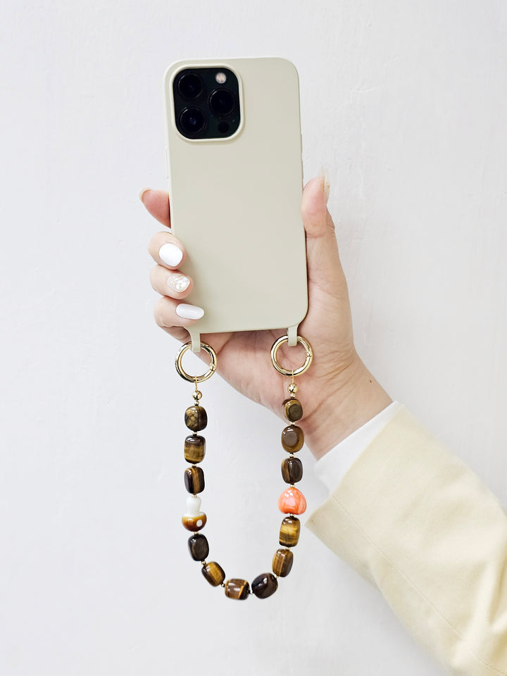 Nugget Tiger-eye Stone With Mushroom And Heart Short Phone Strap PC025