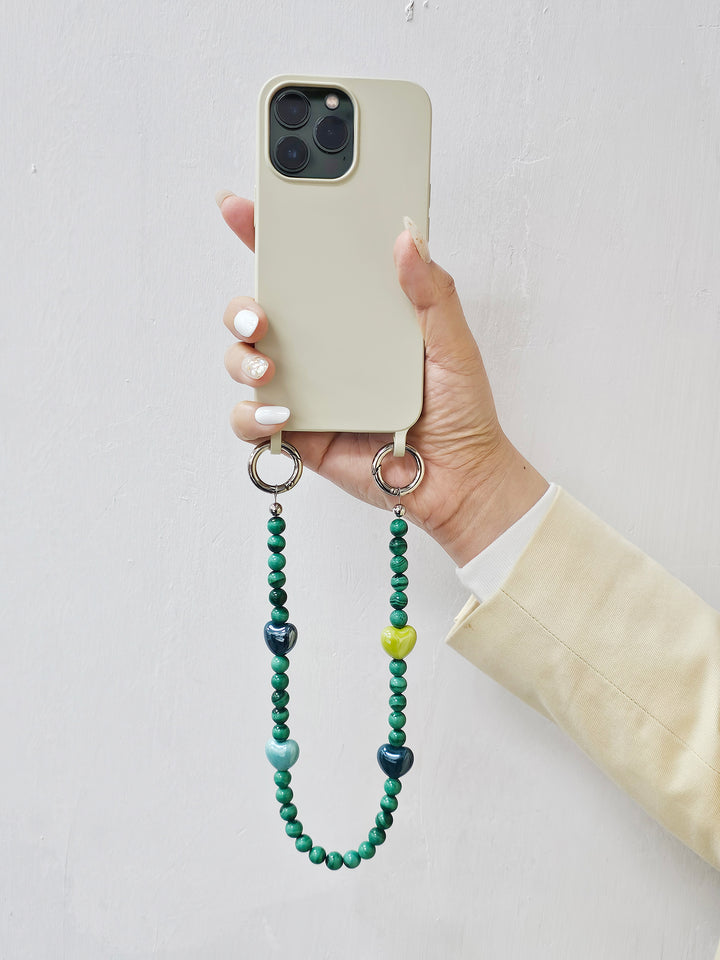 Malachite With Yellow And Green Ceramic Hearts Phone Charm PC033