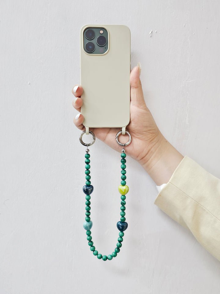 Malachite With Yellow And Green Ceramic Hearts Phone Charm PC033