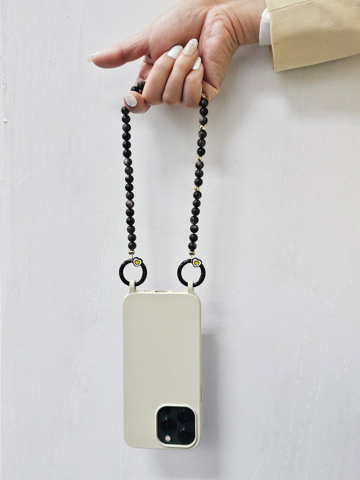Natural Black Obsidian Phone Strap PC009