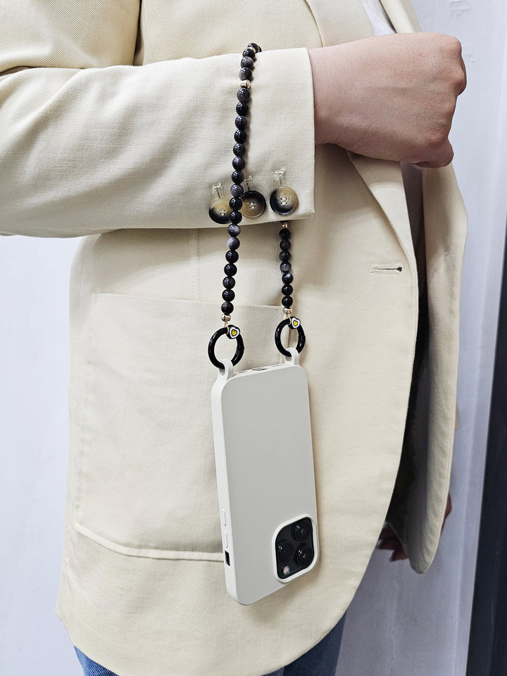Natural Black Obsidian Phone Strap PC009