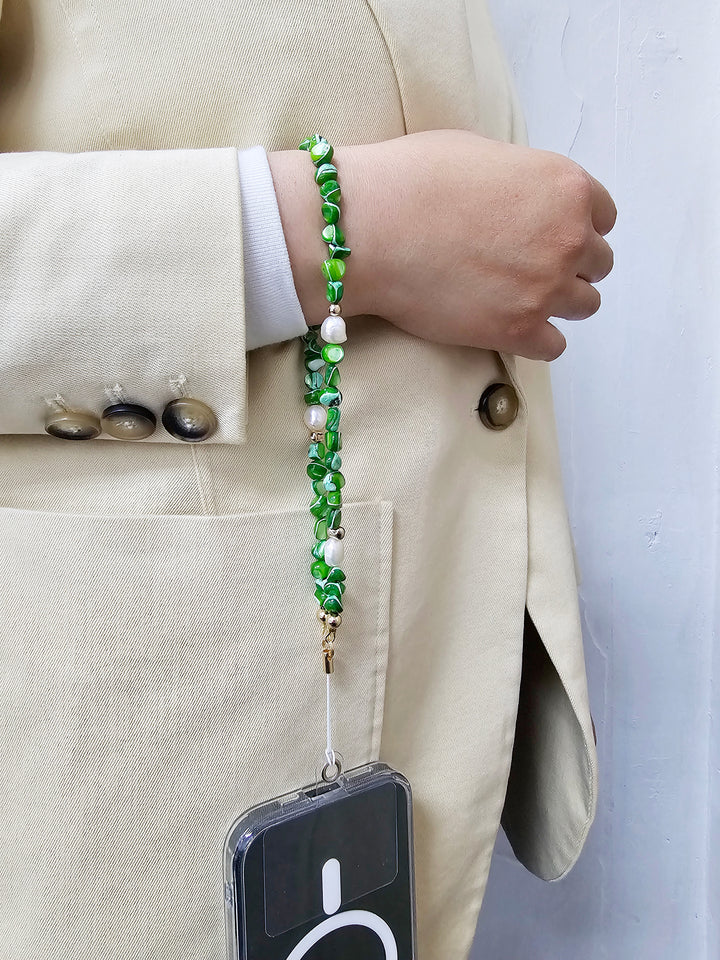 Green Shell With Freshwater Pearls Phone Strap PC011