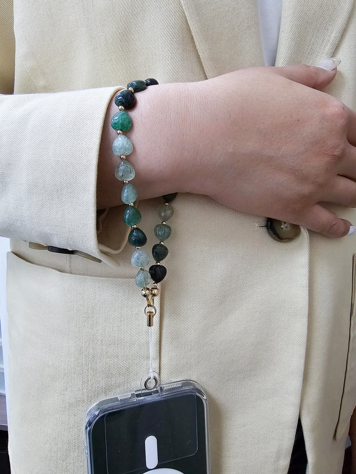 Heart Shaped Green Aventurine Phone Strap PC022