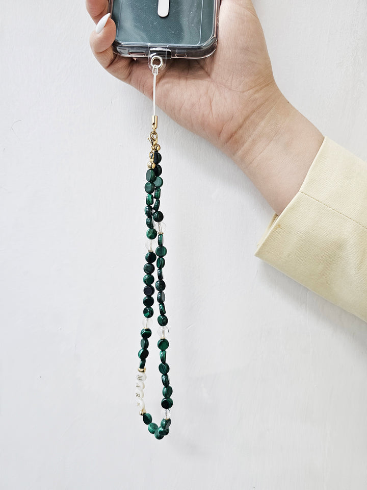 Green Malachite With Customizable Name Phone Strap PC012