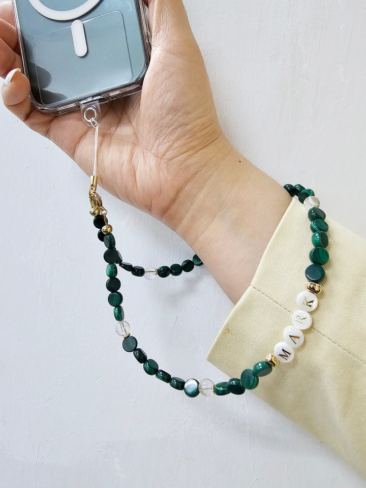 Green Malachite With Customizable Name Phone Strap PC012
