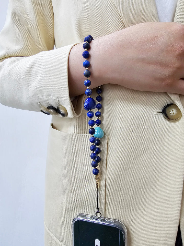 Artistic Lapis With Blue Ceramic Hearts Phone Strap PC026
