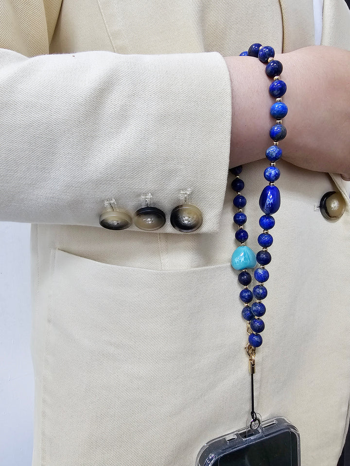 Artistic Lapis With Blue Ceramic Hearts Phone Strap PC026