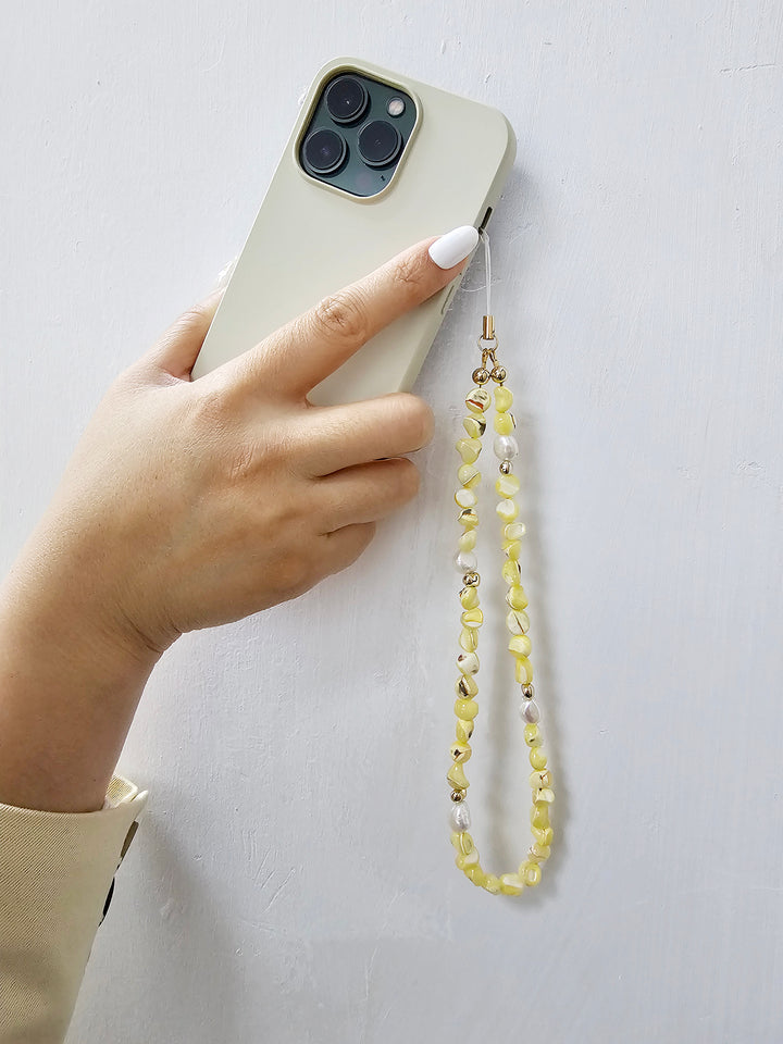 Yellow Natural Shell With Freshwater Pearls Phone Strap PC001