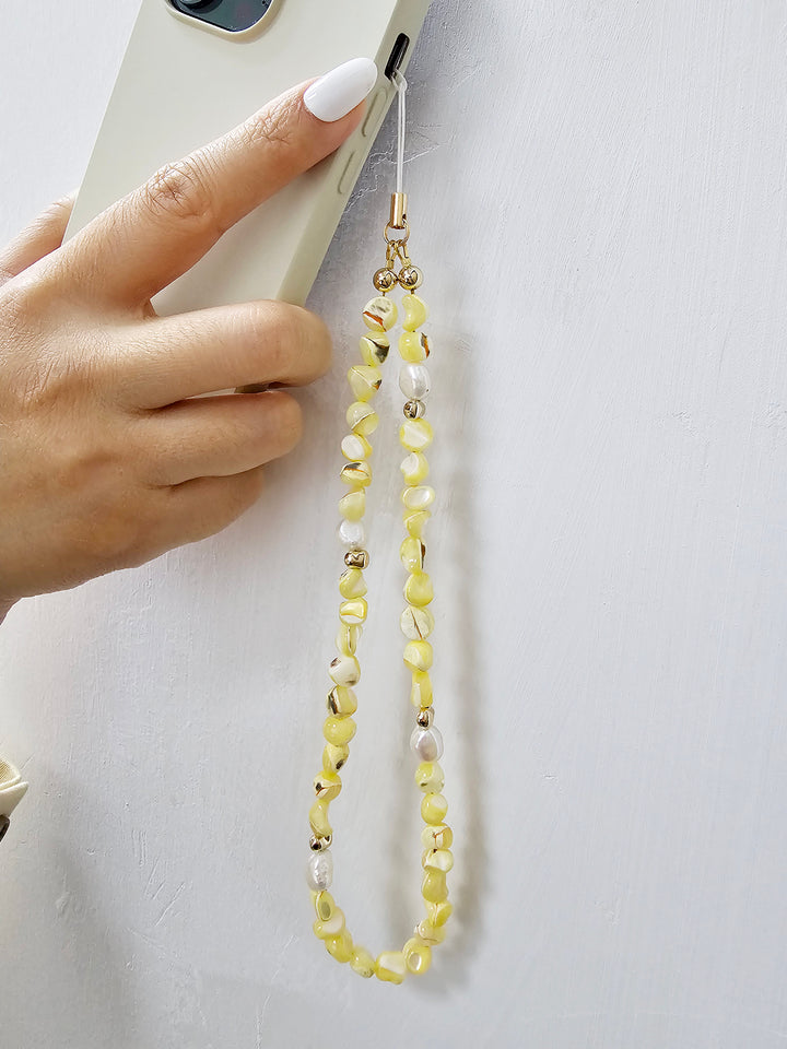 Yellow Natural Shell With Freshwater Pearls Phone Strap PC001