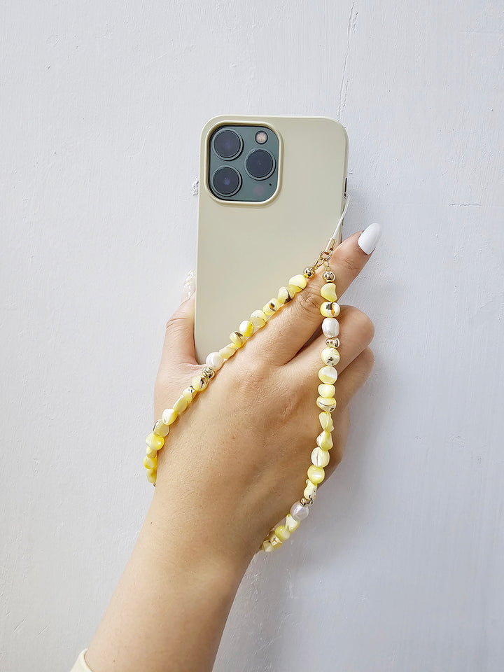 Yellow Natural Shell With Freshwater Pearls Phone Strap PC001