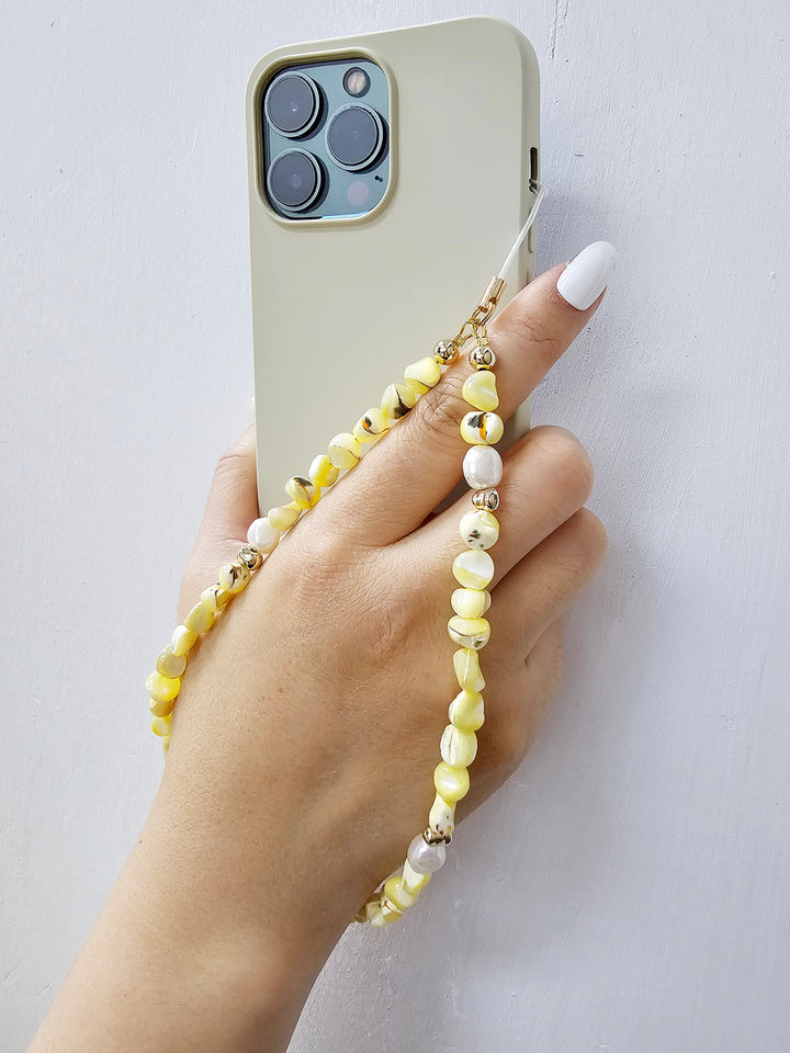 Yellow Natural Shell With Freshwater Pearls Phone Strap PC001