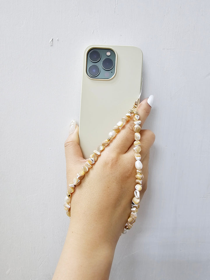 Brown Color Natural Shell With Freshwater Pearls Phone Strap PC036