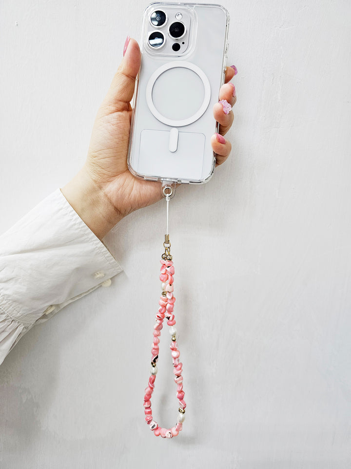 Pink Shell With Freshwater Pearls Phone Strap PC035