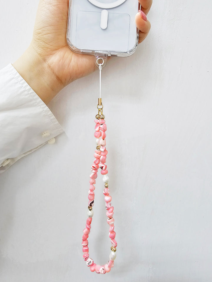 Pink Shell With Freshwater Pearls Phone Strap PC035