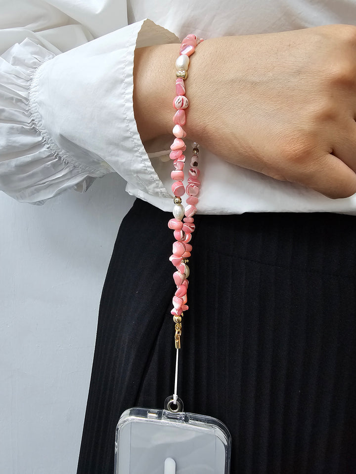 Pink Shell With Freshwater Pearls Phone Strap PC035