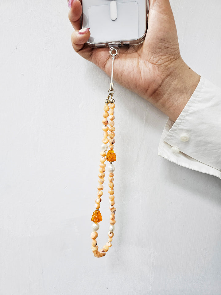 Orange Shell With Raspberry And Pearls Phone Strap PC015