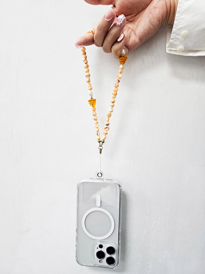 Orange Shell With Raspberry And Pearls Phone Strap PC015