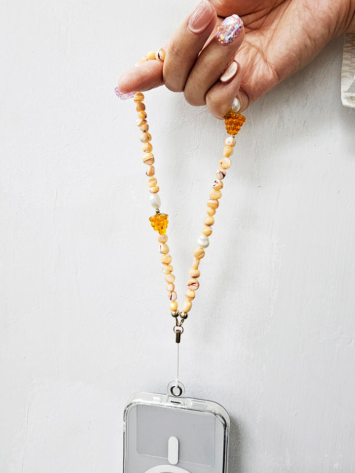 Orange Shell With Raspberry And Pearls Phone Strap PC015
