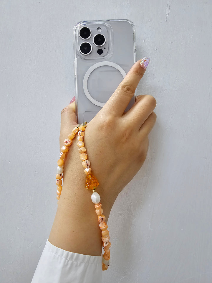 Orange Shell With Raspberry And Pearls Phone Strap PC015