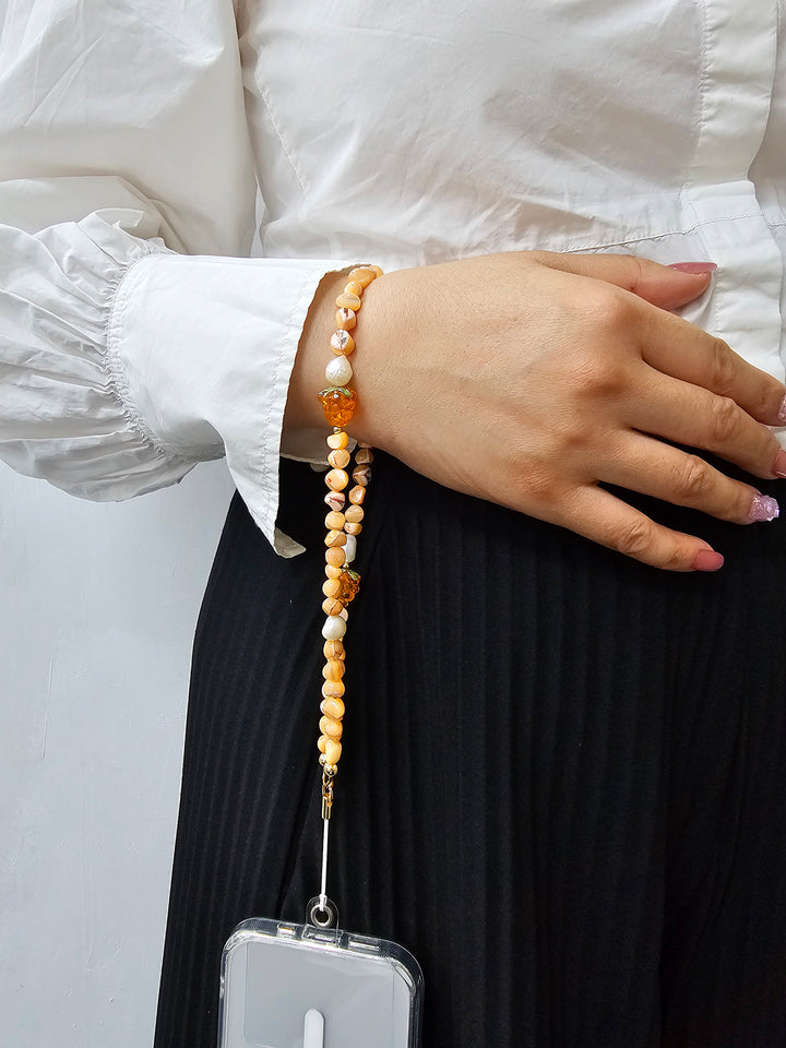 Orange Shell With Raspberry And Pearls Phone Strap PC015
