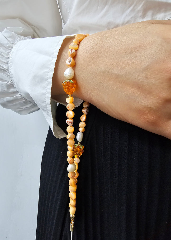Orange Shell With Raspberry And Pearls Phone Strap PC015