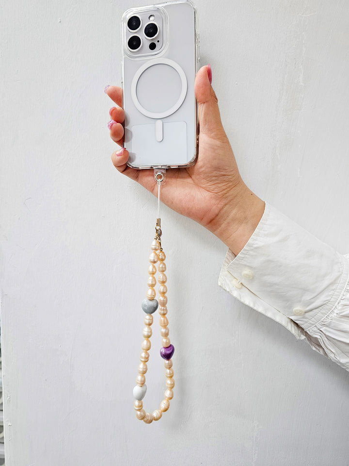 Orange Freshwater Pearls With Hearts Phone Strap PC002