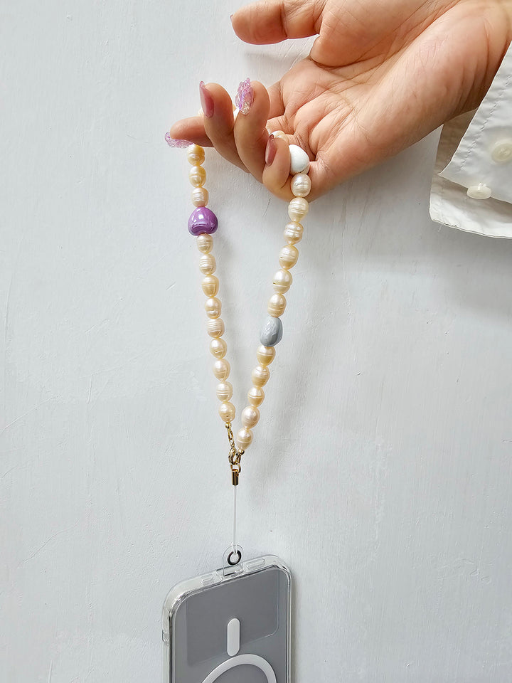 Orange Freshwater Pearls With Hearts Phone Strap PC002