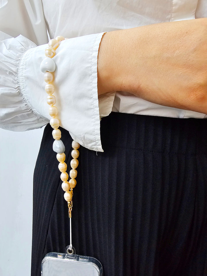 Orange Freshwater Pearls With Hearts Phone Strap PC002