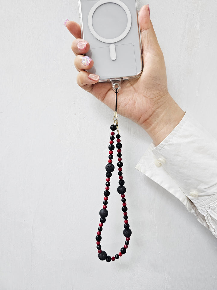 Red Bamboo Coral With Lava Stone Phone Strap PC013