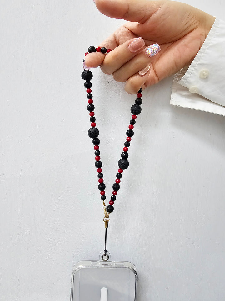 Red Bamboo Coral With Lava Stone Phone Strap PC013
