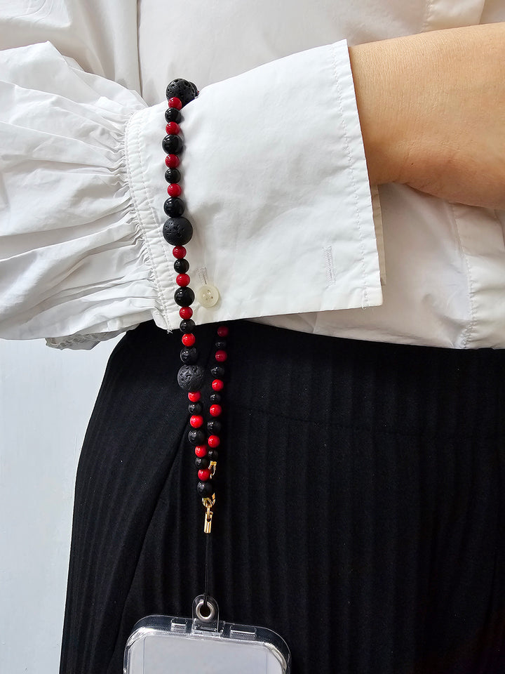 Red Bamboo Coral With Lava Stone Phone Strap PC013
