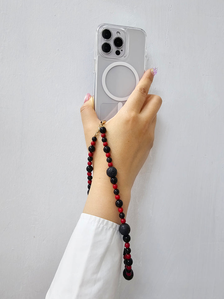 Red Bamboo Coral With Lava Stone Phone Strap PC013