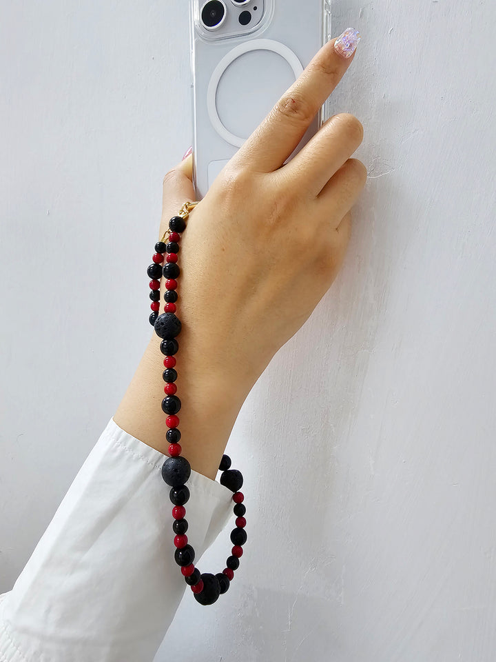 Red Bamboo Coral With Lava Stone Phone Strap PC013