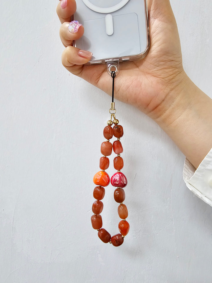 Nugget Red Agate With Hearts Phone Strap PC018