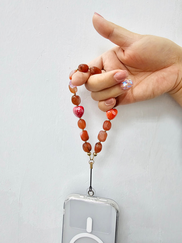 Nugget Red Agate With Hearts Phone Strap PC018